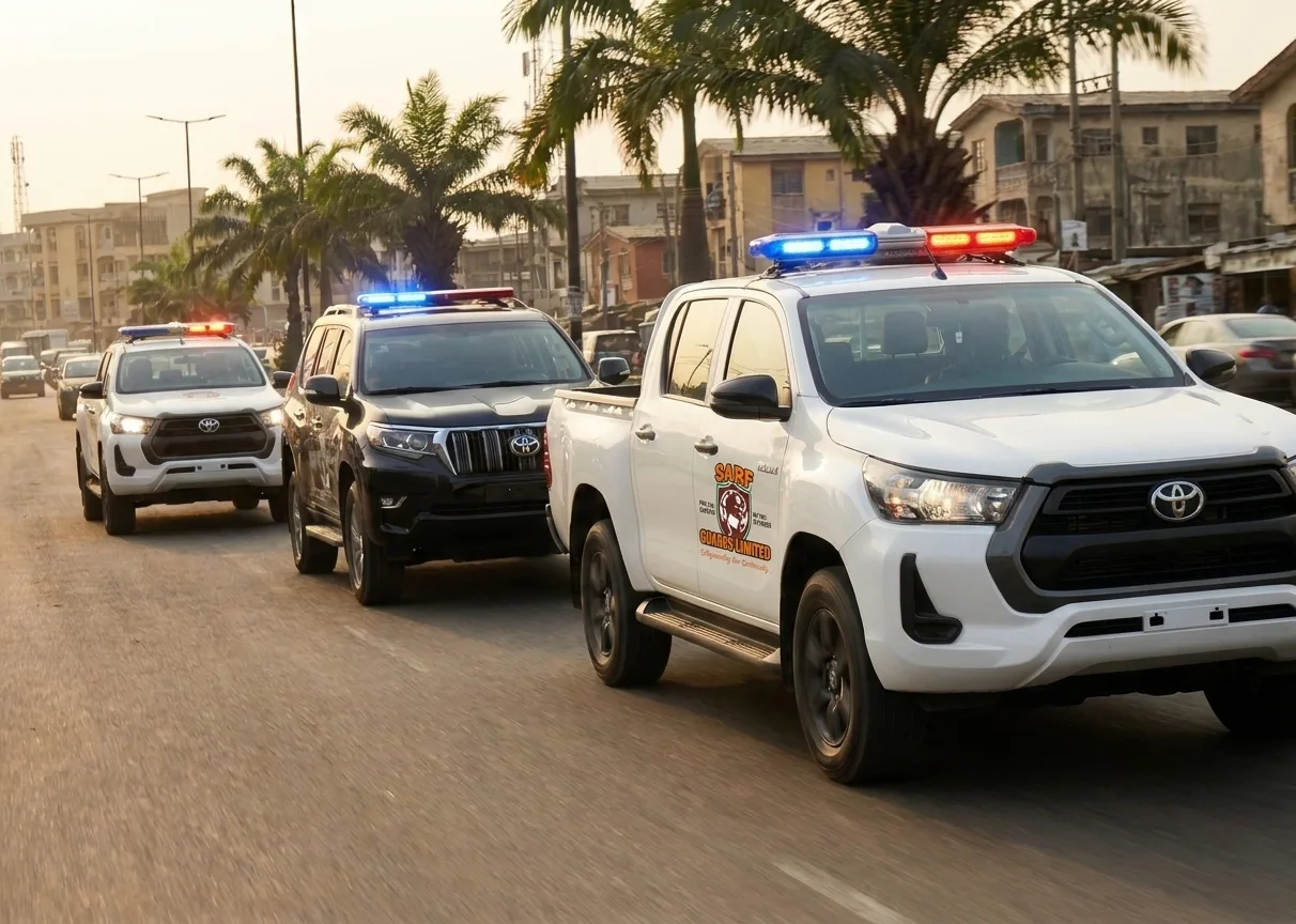 Sarf Guards VIP escort convoy on patrol in Lagos