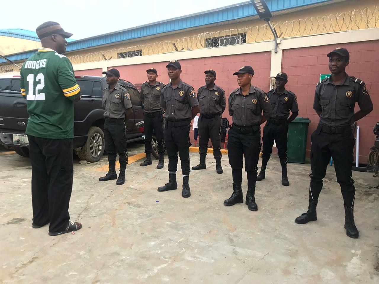 Sarf Guards officers lined up for a parade inspection